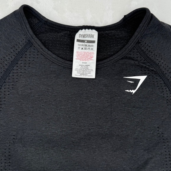 Gymshark Vital Seamless 2.0 Long Sleeve Athletic Crop Top Black Marl Womens Med - Picture 2 of 7